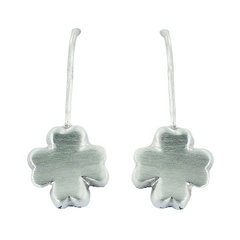 Brushed Sterling Silver Four-leaf Clover Drop Earrings by BeYindi 