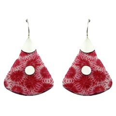 925 Sterling Silver Flower Coral Earrings Red Fan Shaped Coral