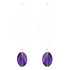 Purple Czech Glass Crystal Silver Stick Hanger Drop Earrings