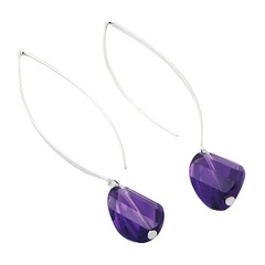 Purple Czech Glass Crystal Silver Stick Hanger Drop Earrings by BeYindi 