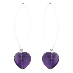 Czech Glass Crystal Purple Hearts 925 Silver Drop Earrings by BeYindi