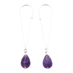 Violet Faceted Glass Crystal Sterling Silver Drop Earrings