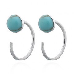 Turquoise Circle 925 Silver Huggie Earrings