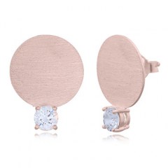 Brushed Rose Gold Plated Disc CZ Stud Earrings by BeYindi 