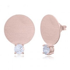 Brushed Rose Gold Plated Disc CZ Stud Earrings by BeYindi 2