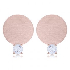 Brushed Rose Gold Plated Disc CZ Stud Earrings by BeYindi
