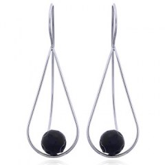 Silver Wire Teardrop Earrings Lava Beads