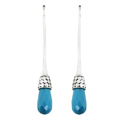 Handmade Howlite Turquoise 925 Ornate Silver Drop Earrings