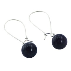 Amethyst Gemstone Balls Curved Silver Wire Drop Earrings by BeYindi 
