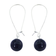 Amethyst Gemstone Balls Curved Silver Wire Drop Earrings