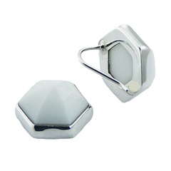 Silver Hydro Quartz Earrings Hexagon Faceted White Shine