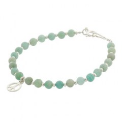 Beaded Amazonite Bracelet Peace Sign and Heart-Springring Clasp 