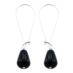 Black Agate Earrings Gemstone Droplets On 925 Silver Loops