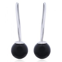 925 Silver Black Agate Earrings Cute Beads Stick Hangers by BeYindi 