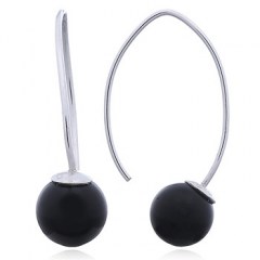 925 Silver Black Agate Earrings Cute Beads Stick Hangers by BeYindi