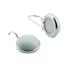 White Sterling Silver Earrings Hydro Quartz Cabochons Drops