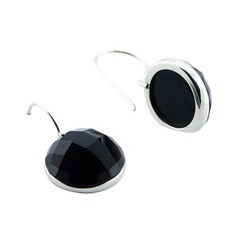 "Elegance Pure" Silver Drop Earrings Faceted Black Agate
