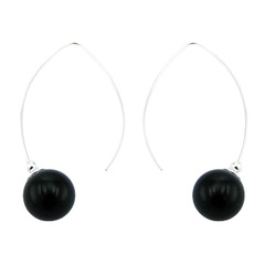 Gorgeous Black Agate Spheres Drops On Silver Stick Hangers