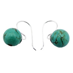  Superb Turquoise Gemstone Spheres Drop Earrings 925 Silver