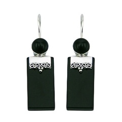 Black Agate Mixed Shapes Ajoure Silver Drop Earrings