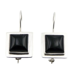 Stylish Square Black Agate Sterling Silver Drop Earrings by BeYindi 