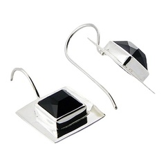 Faceted Black Agate Squares Sterling Silver Earrings
