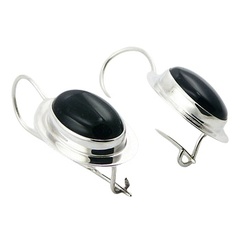 Black Agate Oval Polished Flange Surround Earrings