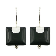 Chic Square Black Agate Sterling Silver Drop Earrings