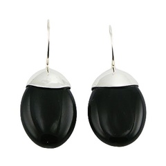 Ovate Cut Black Agate Sterling Silver Drop Earrings by BeYindi