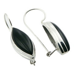 Marquise Cut Framed Black Agate Silver Earrings