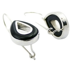 Open Drop Cut Black Agate Sterling Silver Earrings