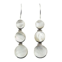 Hinged Framed Round Cut Mother Of Pearl Silver Drops