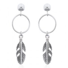 Tribal Feather Hanging 925 Silver Stud Earrings