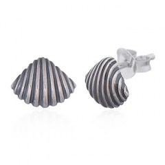 925 Silver Cockle Shell Stud Earrings by BeYindi 