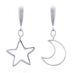 Moon And Star In A Pair Silver Plated 925 Earrings
