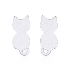 Back Of Kitty Cat Silver Plated 925 Stud Earrings