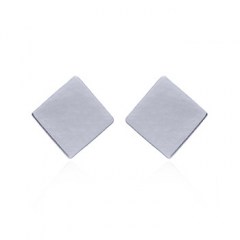 Rhodium Plated Plain Square Disc 925 Stud Earrings by BeYindi