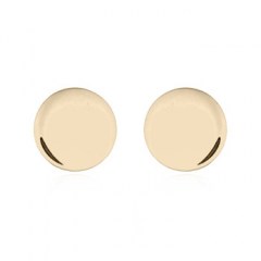 Yellow Gold Little Plain Round Disc Silver Stud Earrings