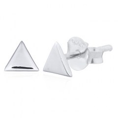 Rhodium Plated Triangle Plain Silver Stud Earrings by BeYindi 