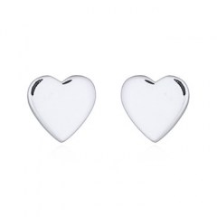 Little Plain Heart Silver 925 Stud Rhodium Plated Earrings