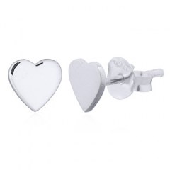 Little Plain Heart Silver 925 Stud Rhodium Plated Earrings by BeYindi 