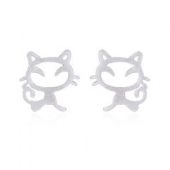 Silver Brushed Pussy Cat 925 Stud Earrings