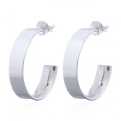 Silver Curved Plate Round Stud Earrings