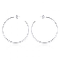Flat Curved Sterling Silver Circle Stud Earrings