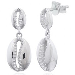 Double Hanging Cowrie Shells Silver Stud Earrings by BeYindi 