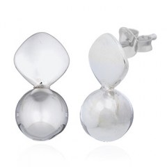 Adorable Sphere Couple Silver Square Stud Earrings