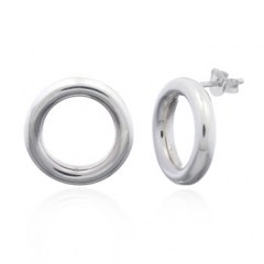 Highly Polished Donuts Ring Silver Stud Earrings