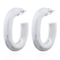 Polished Oval Hooks  Plain Silver Stud Earrings