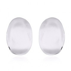 Oval Silver Plain Disc Stud Earrings by BeYindi 