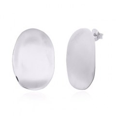 Oval Silver Plain Disc Stud Earrings